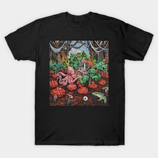 watercolor octopus tending garden with mushroom T-Shirt